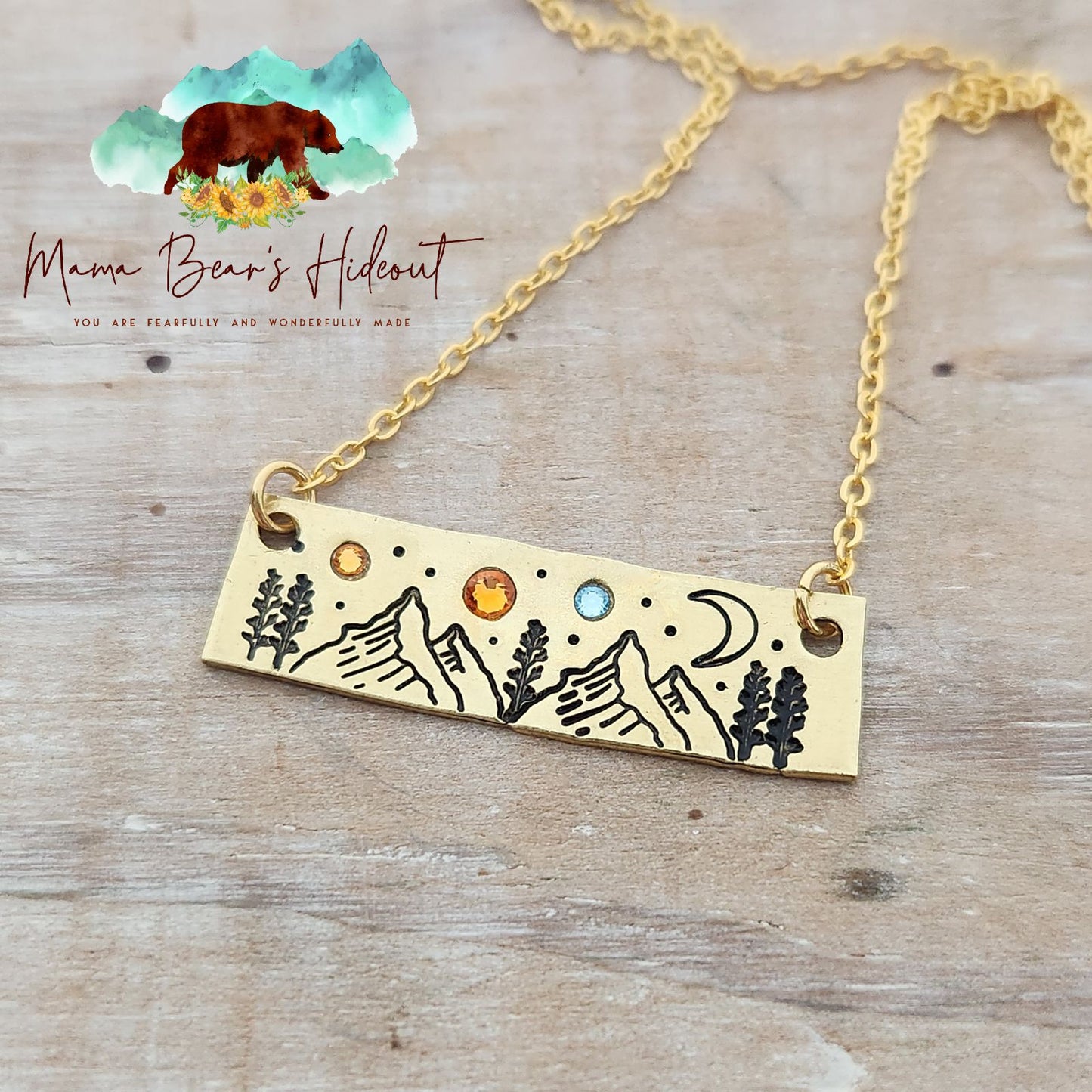 Mountains & Stars Brass Necklace